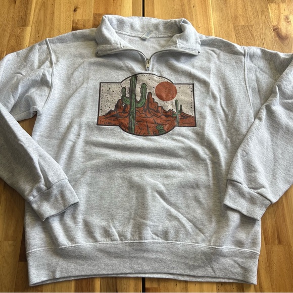 Jerzees Tops - Jerzees NuBlend Desert Cactus Quarter Zip Sweatshirt Medium Western Graphic